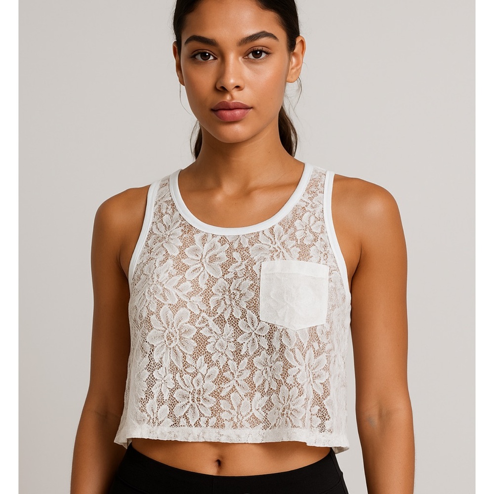White Lace Floral Crop Top Tank Top